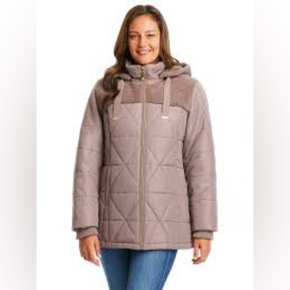 ASHLEY STEWART Tan Hooded Puffer Jacket Size 2X Poly-Fill Coat NEW $160 msrp - Picture 3 of 3